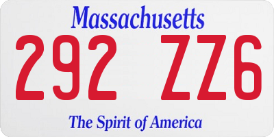 MA license plate 292ZZ6