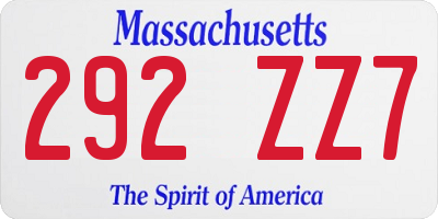 MA license plate 292ZZ7