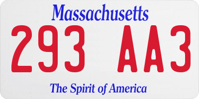 MA license plate 293AA3