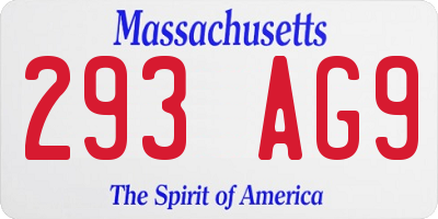 MA license plate 293AG9