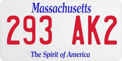 MA license plate 293AK2