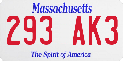 MA license plate 293AK3