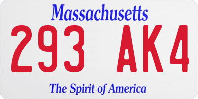 MA license plate 293AK4