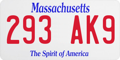 MA license plate 293AK9