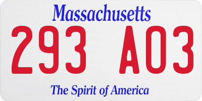 MA license plate 293AO3