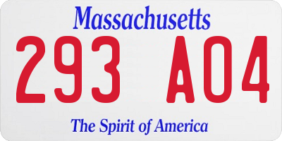 MA license plate 293AO4