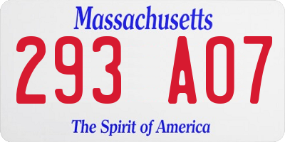 MA license plate 293AO7
