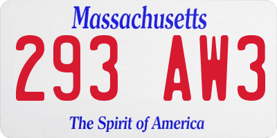 MA license plate 293AW3