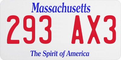 MA license plate 293AX3