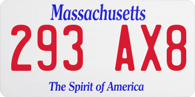 MA license plate 293AX8