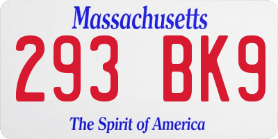 MA license plate 293BK9