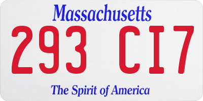 MA license plate 293CI7