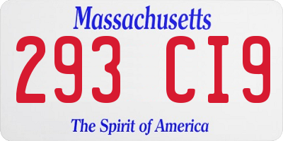 MA license plate 293CI9