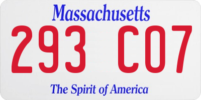 MA license plate 293CO7