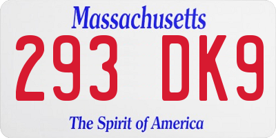 MA license plate 293DK9