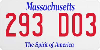 MA license plate 293DO3