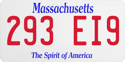 MA license plate 293EI9