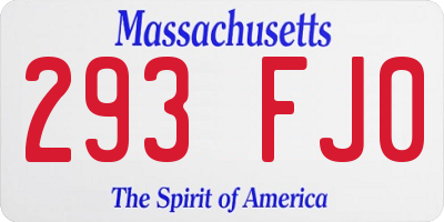 MA license plate 293FJ0
