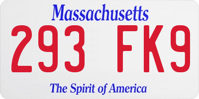 MA license plate 293FK9