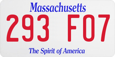 MA license plate 293FO7