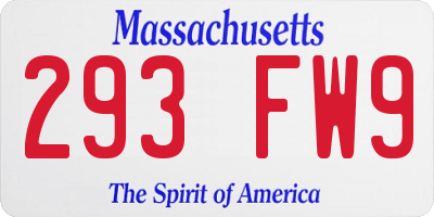 MA license plate 293FW9