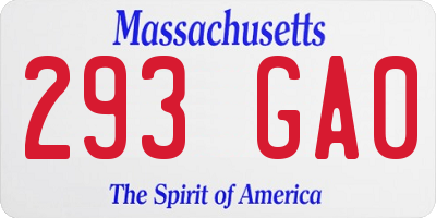 MA license plate 293GA0