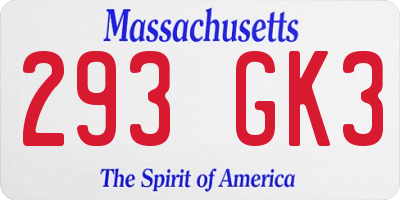 MA license plate 293GK3