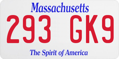 MA license plate 293GK9