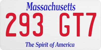 MA license plate 293GT7