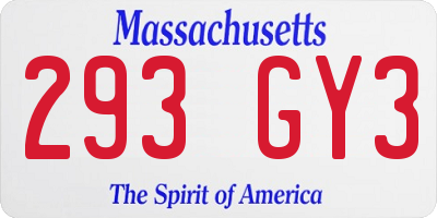 MA license plate 293GY3
