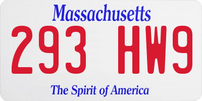 MA license plate 293HW9