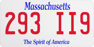 MA license plate 293II9