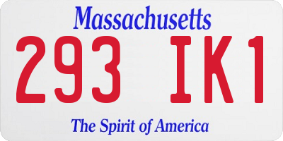 MA license plate 293IK1