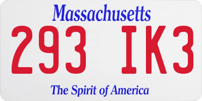 MA license plate 293IK3