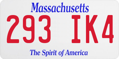 MA license plate 293IK4
