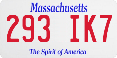 MA license plate 293IK7