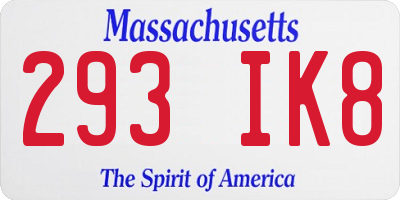 MA license plate 293IK8