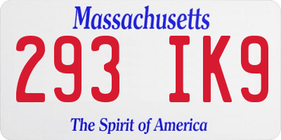 MA license plate 293IK9