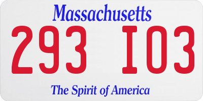 MA license plate 293IO3