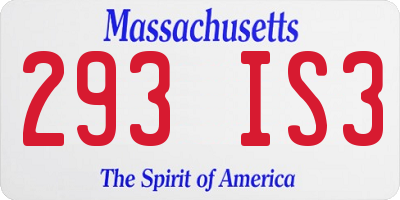 MA license plate 293IS3