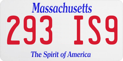 MA license plate 293IS9