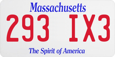 MA license plate 293IX3