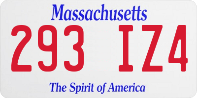 MA license plate 293IZ4