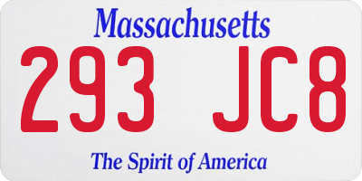 MA license plate 293JC8