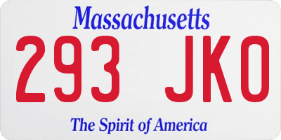 MA license plate 293JK0