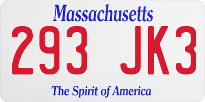 MA license plate 293JK3