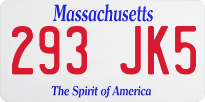 MA license plate 293JK5