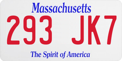 MA license plate 293JK7