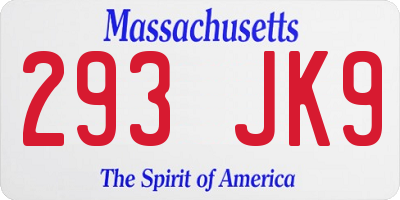 MA license plate 293JK9