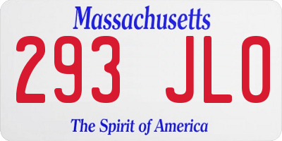 MA license plate 293JL0